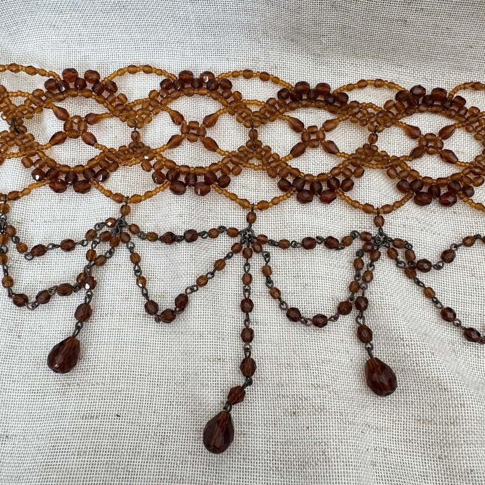 Vintage Victorian Style Gothic Amber Glass Beaded Festoon Collar Choker Necklace - Picture 4 of 15